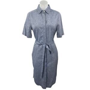 TROVATA Birds of Paradis Blue Linen Short Sleeve Belted Button Up Shirt Dress XS